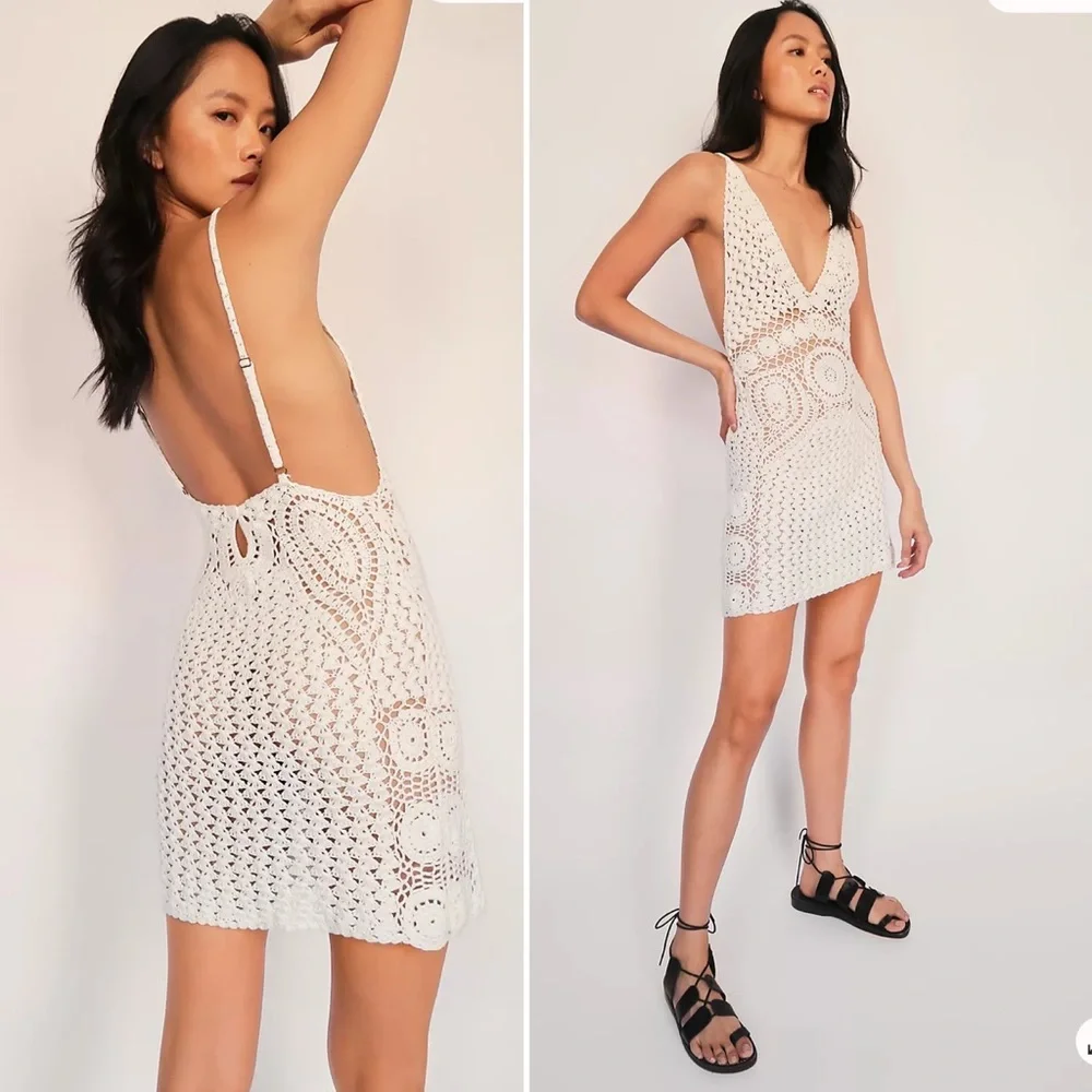 ✌🏻sold✌🏻FLOOK. Crochet Boho Cover Up Dress Size Medium Short Mini - Picture 1 of 15